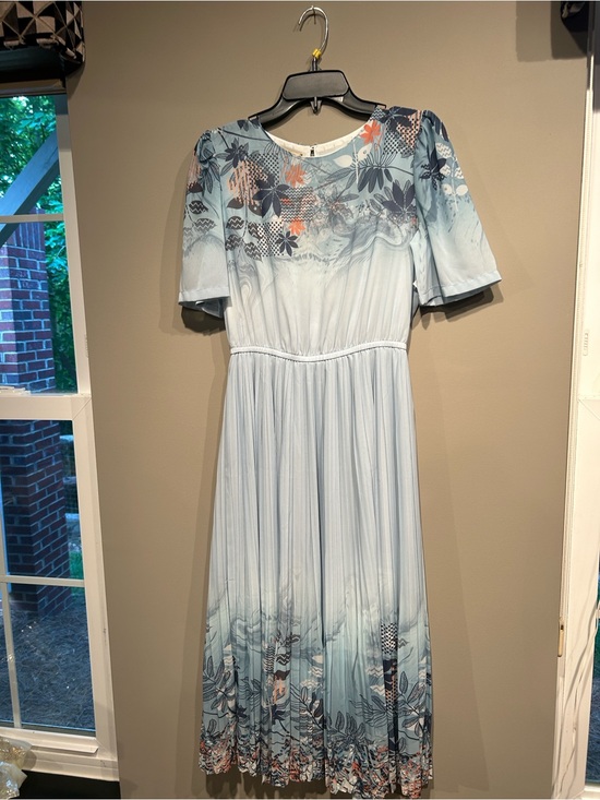 Dresses & Skirts - Light Blue Floral Midi Dress - Elegant Women's Summer Dress